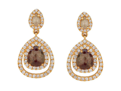 Fancy Mocha Diamond and White Diamond Dangle Earrings (4.01 CT) in 18K Yellow Gold