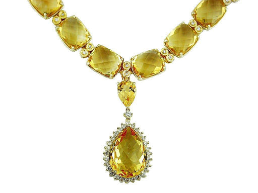Citrine and White Diamond Necklace (1.95 CT) in 14K Yellow Gold 