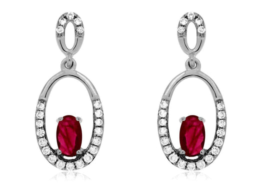 Ruby and White Diamond Dangle Earrings (0.65 CT) in 14K White Gold 