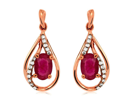 Ruby and White Diamond Drop Earrings (1.20 CT) in 14K Rose Gold 