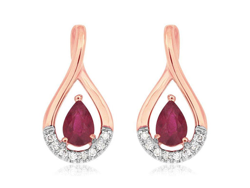 Ruby and White Diamond Earrings (1.02 CT) in 14K Rose Gold 