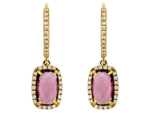 Rhodolite and White Diamond Dangle Earrings (3.06 CT) in 14K Yellow Gold 