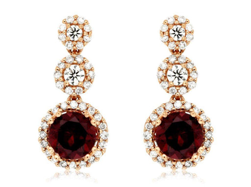 Rhodolite and White Diamond Dangle Earrings (1.80 CT) in 14K Yellow Gold 
