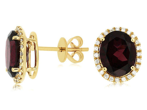 Rhodolite and White Diamond Stud Earrings (6.35 CT) in 14K Yellow Gold 
