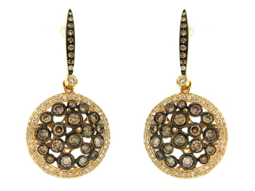 Mocha Diamond and White Diamond Dangle Earrings (2.55 CT) in 14K Yellow Gold