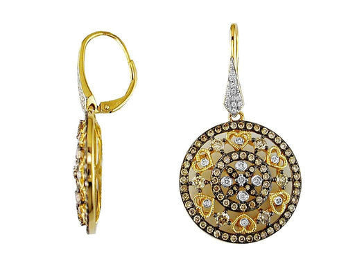 Mocha Diamond and White Diamond Dangle Earrings (2.20 CT) in 14K Yellow Gold 