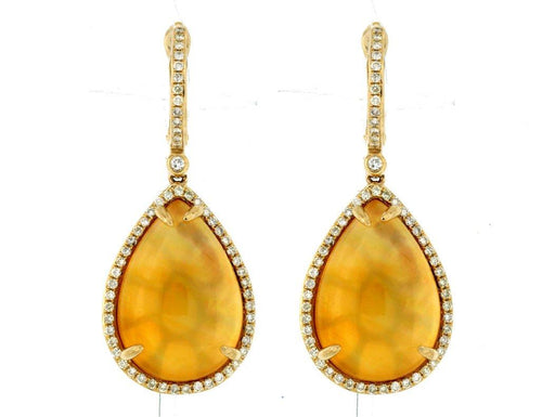 Citrine and White Diamond Dangle Earrings (22.88 CT) in 14K Yellow Gold 