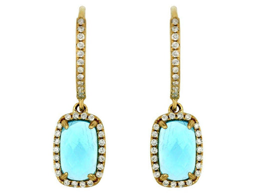 Blue Topaz and White Diamond Dangle Earrings (2.76 CT) in 14K Yellow Gold 