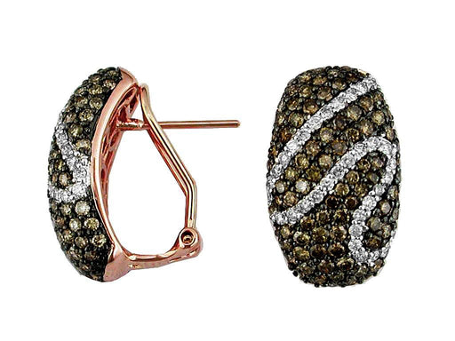 Mocha Diamond and White Diamond Earrings (3.33 CT) in 14K Rose Gold 