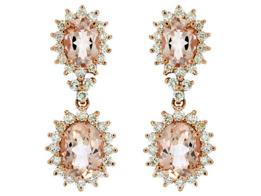 Morganite and White Diamond Dangle Earrings (3.60 CT) in 14K Rose Gold 