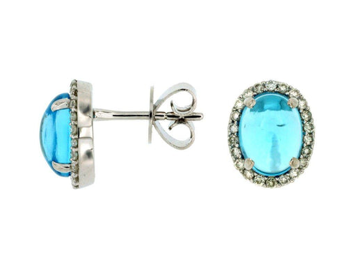 Blue Topaz and White Diamond Stud Earrings (2.88 CT) in 14K White Gold 