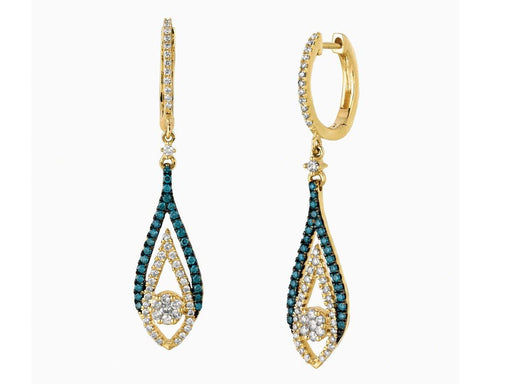 Blue Diamond and White Diamond Dangle Earrings (0.78 CT) in 14K White Gold 