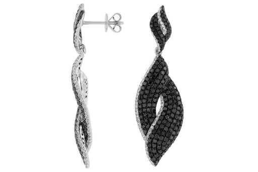 Black Diamond and White Diamond Dangle Earrings (3.90 CT) in 14K White Gold 