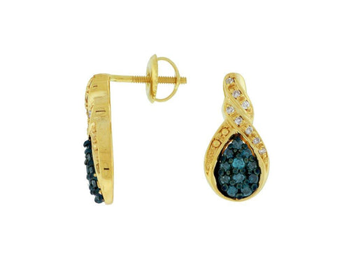 Blue Diamond and White Diamond Drop Earrings (0.40 CT) in 14K Yellow Gold 