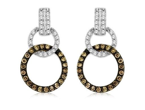 Mocha Diamond and White Diamond Dangle Earrings (0.47 CT) in 14K White Gold 