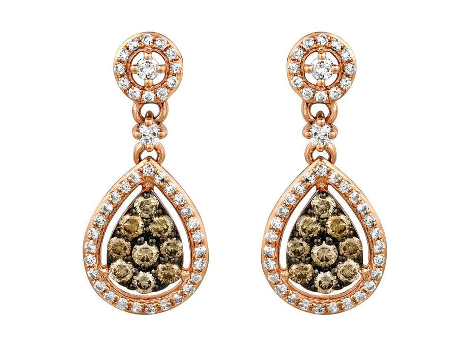Mocha and White Diamond Drop Earrings (0.72 CT) in 14K Rose Gold 