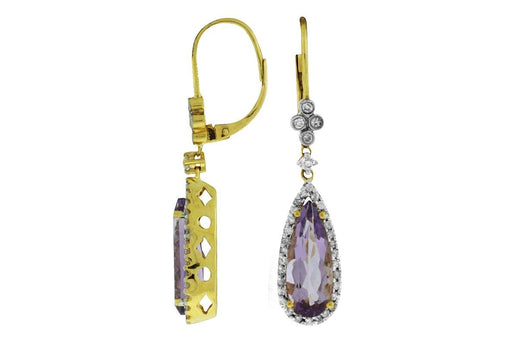 Amethyst and White Diamond Dangle Earrings (4.80 CT) in 14K Yellow Gold 