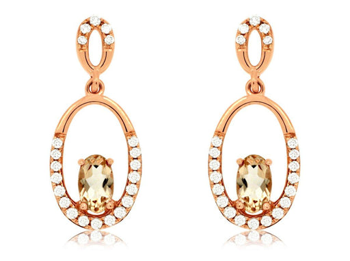 Morganite and White Diamond Dangle Earrings (0.60 CT) in 14K Rose Gold 