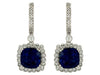 Blue Sapphire and White Diamond Dangle Earrings (6.48 CT) in 14K White Gold 