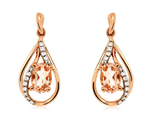 Morganite and White Diamond Dangle Earrings (0.90 CT) in 14K Rose Gold