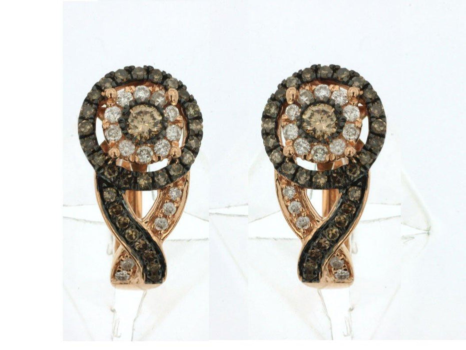 Mocha Diamond and White Diamond Drop Earrings (0.99 CT) in 14K Rose Gold 