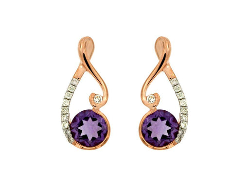 Amethyst and White Diamond Drop Earrings (0.99 CT) in 14K Rose Gold 