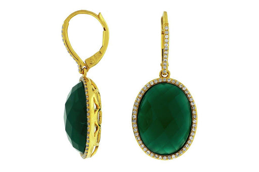 Green Agate and White Diamonds Dangle Earrings (0.38 CT) in 14K White Gold 