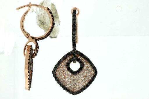 Black Diamond and White Diamond Dangle Earrings (1.45 CT) in 14K Rose Gold 