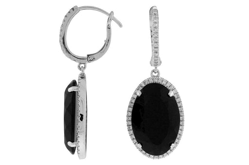 Onyx and White Diamonds Dangle Earrings (0.40 CT) in 14K White Gold 