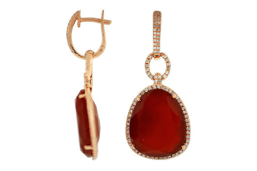 Red Agate and White Diamonds Dangle Earrings (0.60 CT) in 14K Yellow Gold 