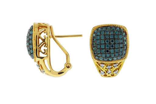 White Diamond and Blue Topaz Earrings (1.27 CT) in 14K Yellow Gold 