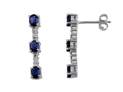 White Diamond and Blue Sapphire Drop Earrings (1.52 CT) in 14K White Gold   