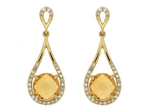 Citrine and White Diamond Dangle Earrings (1.87 CT) in 14K Yellow Gold 