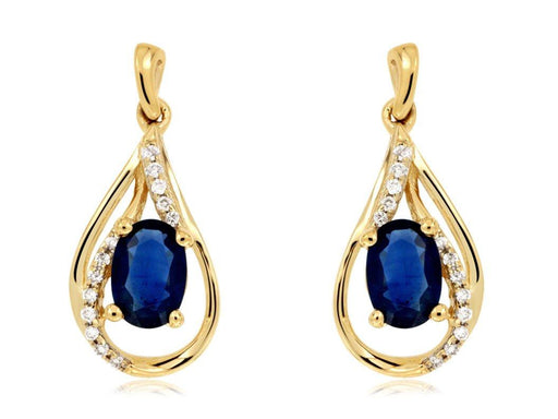 White Diamond and Blue Sapphire Drop Earrings (1.40 CT) in 14K Yellow Gold 