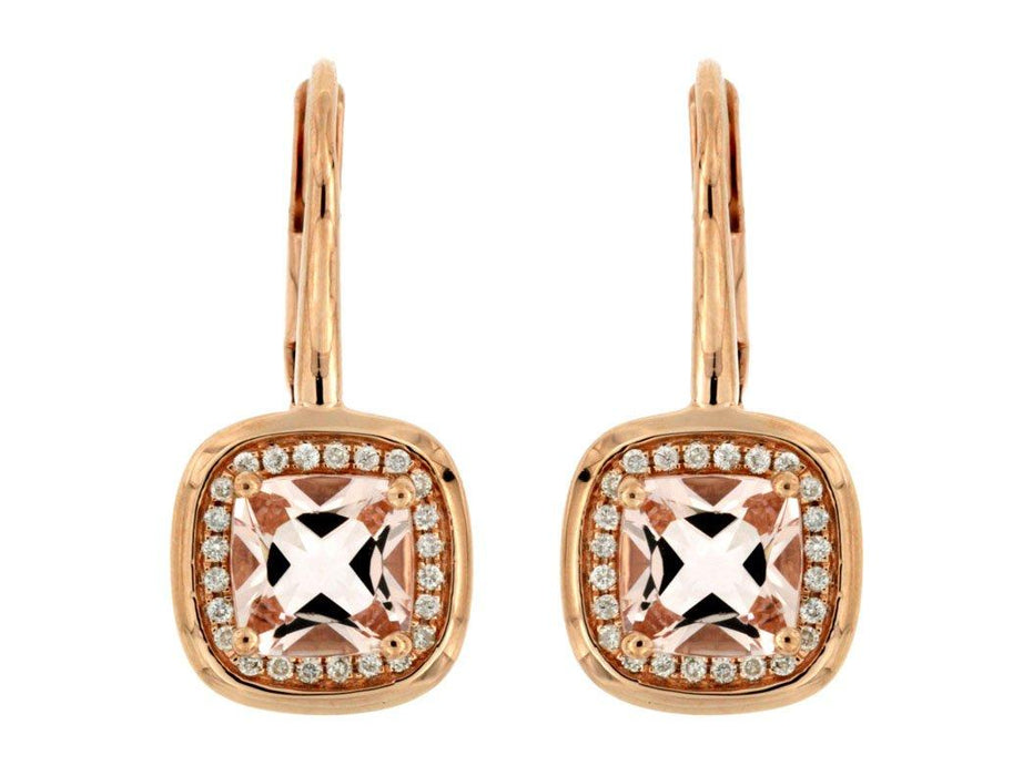 Morganite and White Diamond Drop Earrings (1.90 CT) in 14K Rose Gold