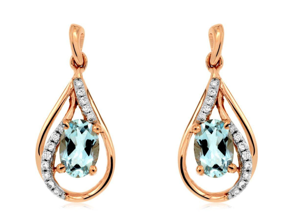 Aquamarine and White Diamond Dangle Earrings (0.95 CT) in 14K Rose Gold 