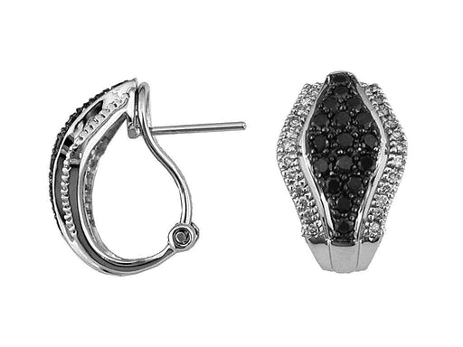 Black Diamond and White Diamond Hoop Earrings (0.90 CT) in 14K White Gold 
