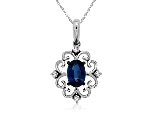 Blue Sapphire and White Diamond Pendant (0.69 CT) in 14k White Gold 