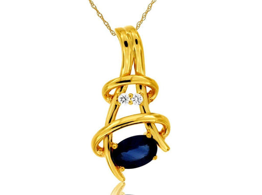 Blue Sapphire and White Diamond Pendant (0.68 CT) in 14k Yellow Gold 
