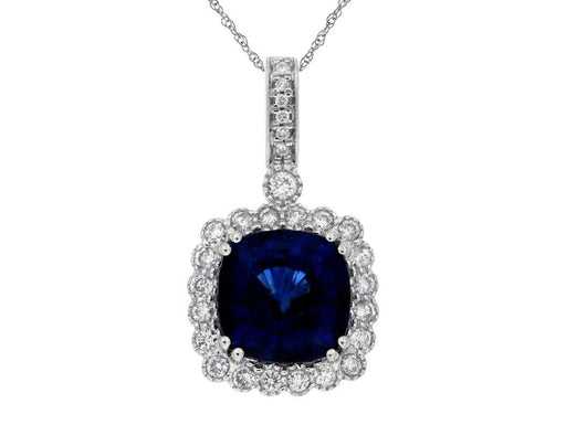 Mfd Diff Blue Sapphire and White Diamond Pendant (3.17 CT) in 14k White Gold 