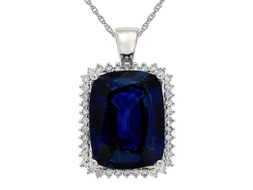 Mfd Diff Blue Sapphire and White Diamond Pendant (14.50 CT) in 14k White Gold 