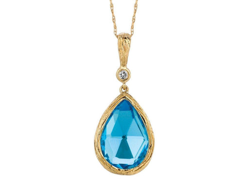 Blue Topaz and White Diamond Pendant (5.53 CT) in 14k Yellow Gold 