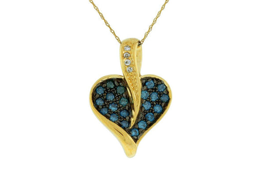 Blue Diamond Heart and White Diamond Pendant (0.36 CT) in 14k Yellow Gold