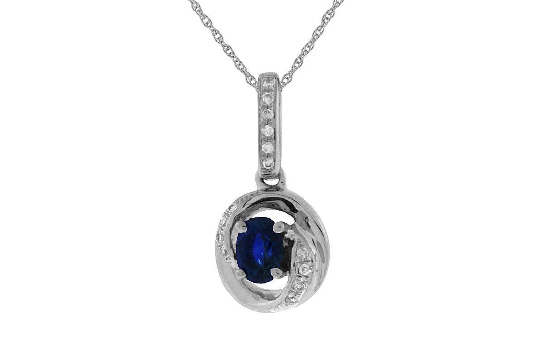 Blue Sapphire and White Diamond Pendant (0.34 CT) in 14k White Gold