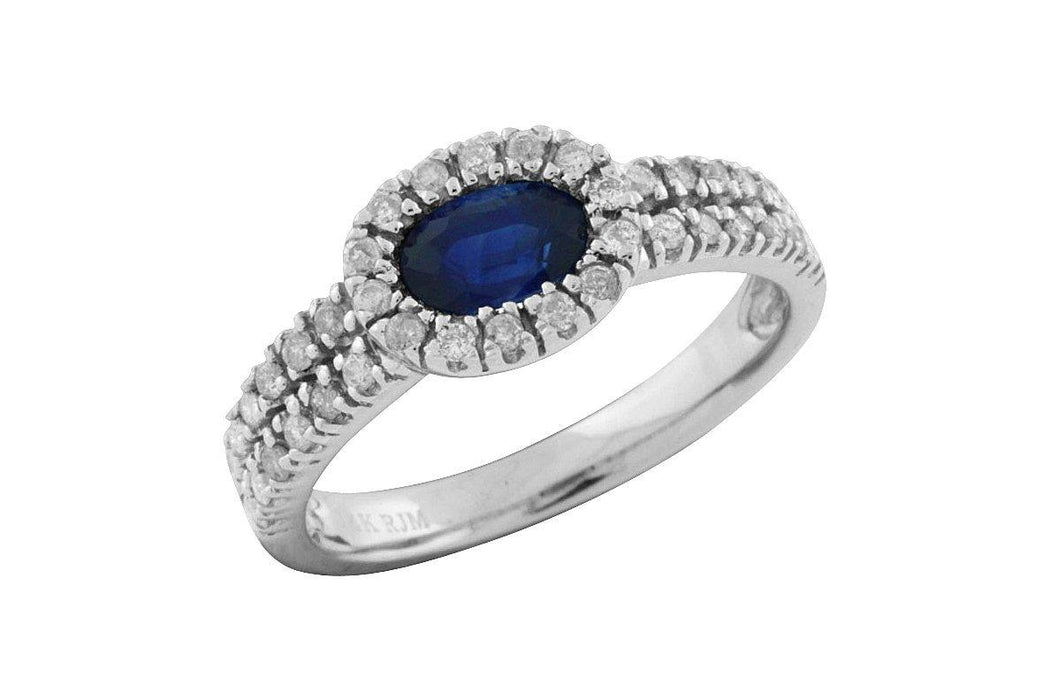 Blue Sapphire and Diamonds Ring (0.92 CT) in 14K White Gold