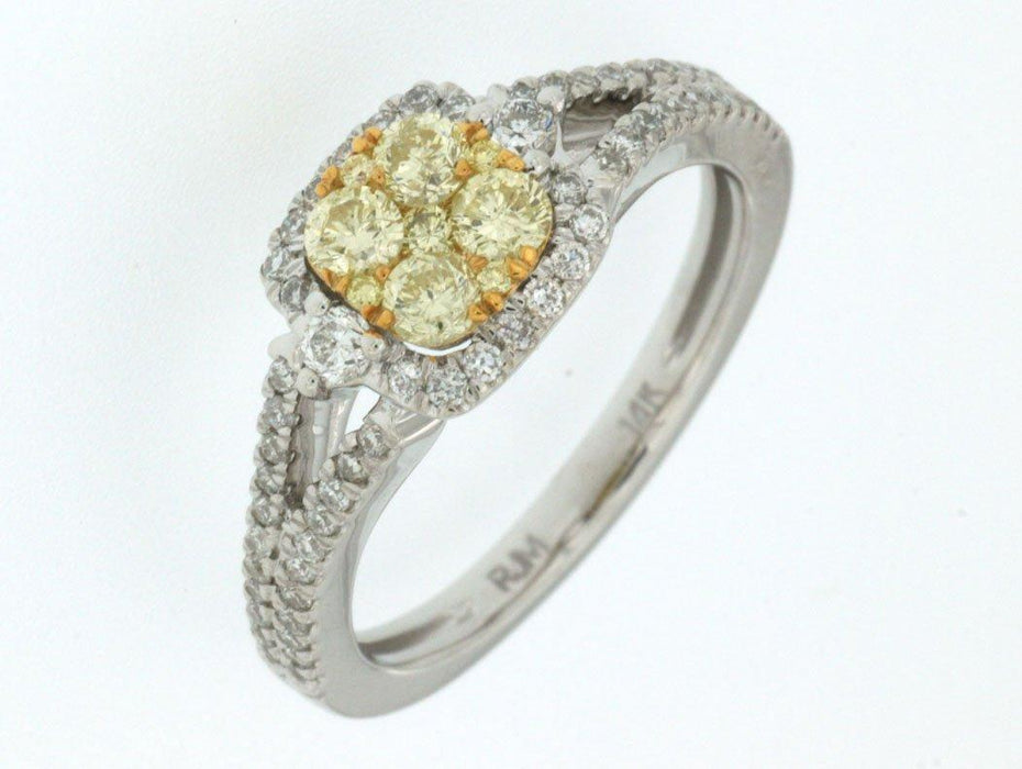 Yellow Diamond and White Diamond Ring (0.73 CT) in 14K White Gold