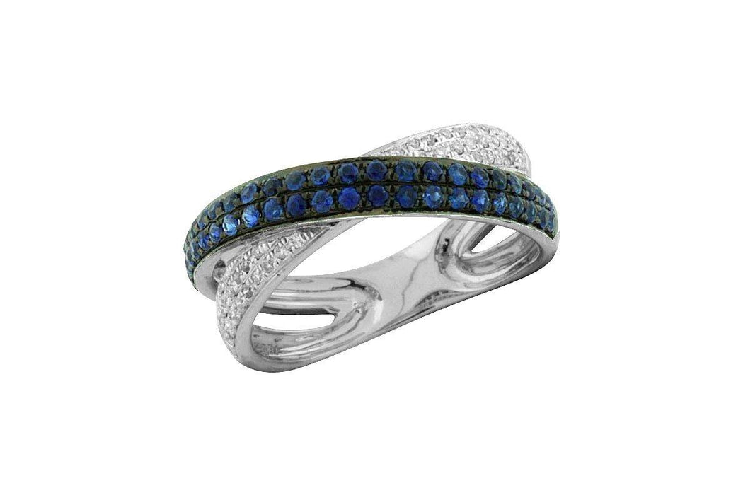 Blue Sapphire and White Diamond Ring (0.70 CT) in 14K White Gold