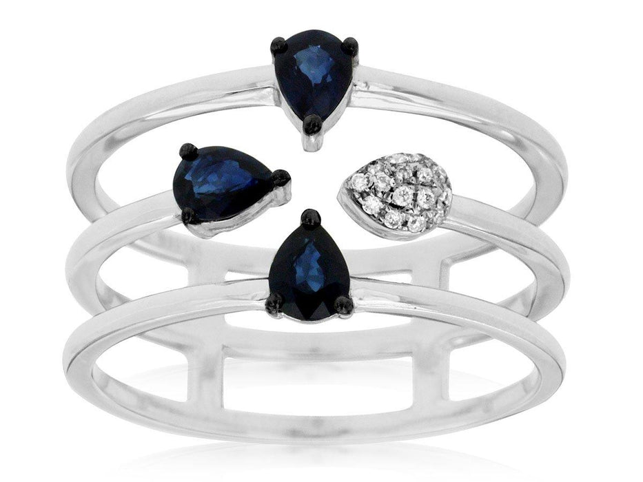Blue Sapphire and White Diamond Ring (0.56 CT) in 14K White Gold