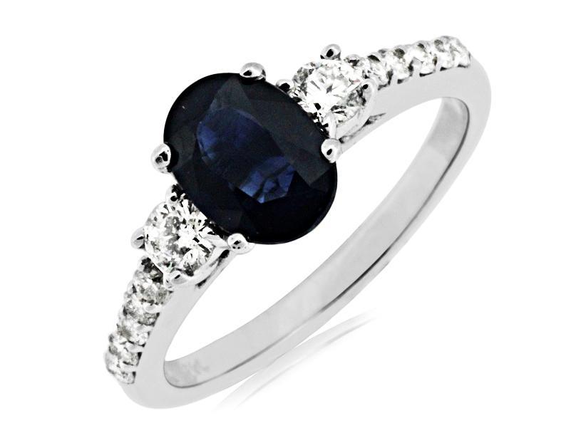 Blue Sapphire and White Diamond Ring (1.95 CT) in 14K White Gold