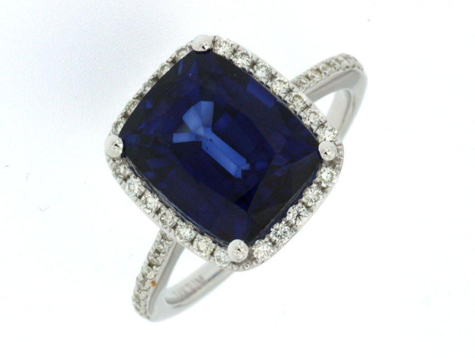 Mfd Diff Blue Sapphire White Diamond and Ring (5.55 CT) in 14K White Gold